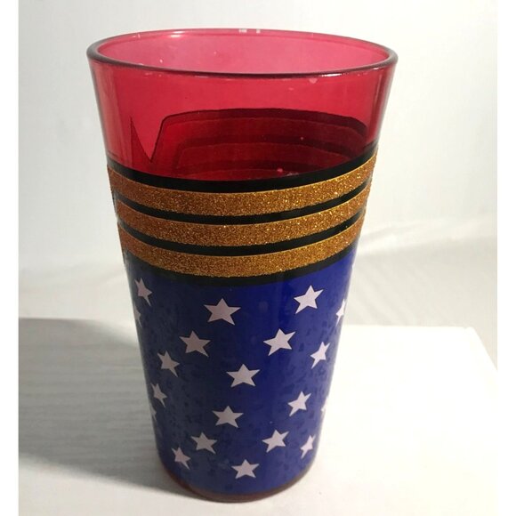 Wonder Woman 16 oz Glass Tumbler Cup Red & Blue with Stars DC Comics - Picture 2 of 6